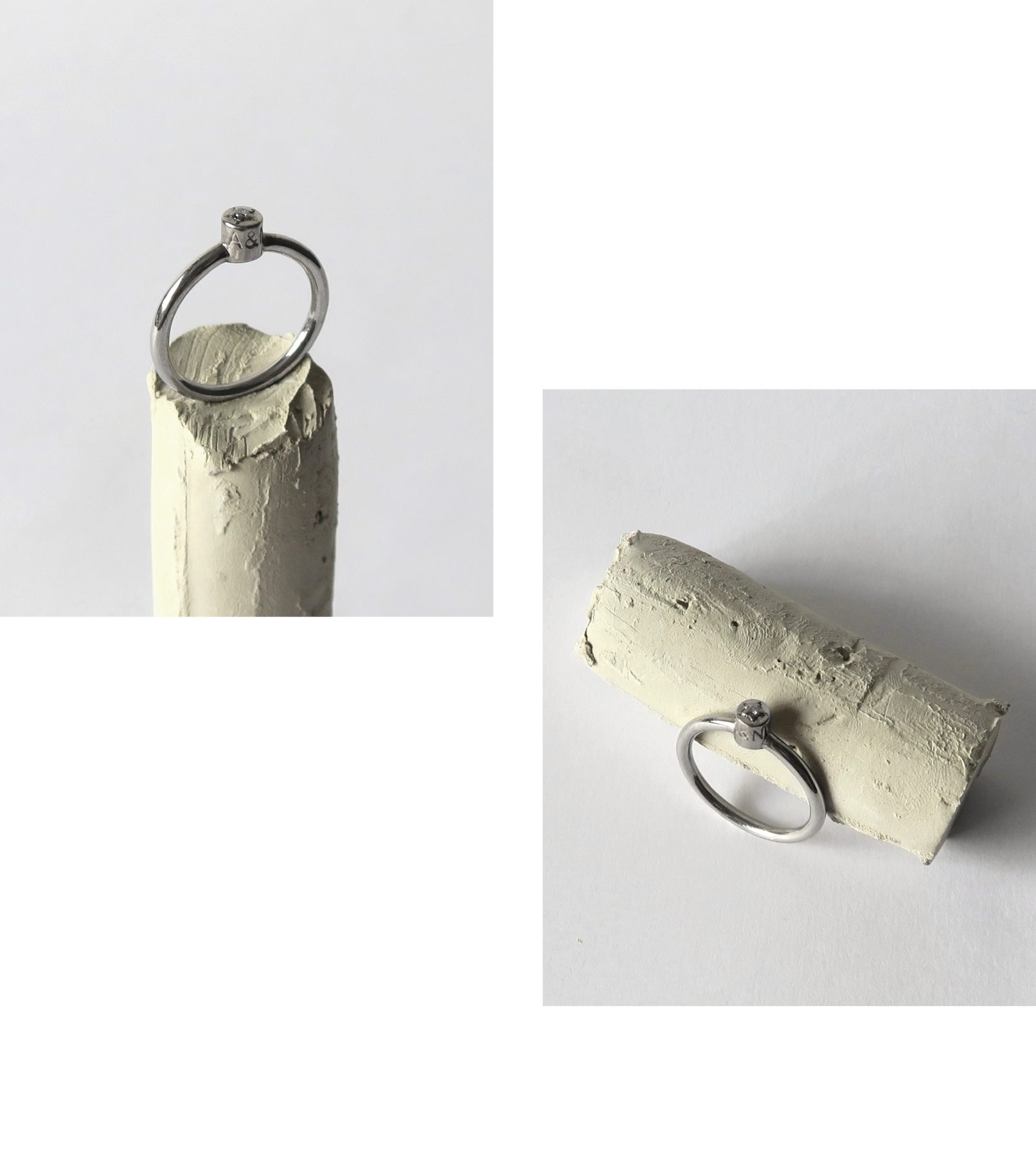 Joieria contemporània. Anell de promesa or blanc. Dissenyat i creat per la joiera Marta Ortí. Terrassa, Barcelona.